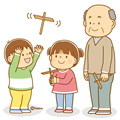 竹とんぼと子供とお年寄りのイラスト
