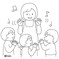 手遊びをする子どもたちと保育士さんのイラスト(ぬりえ) 手遊びをする子どもたちと保育士さんのイラスト(ぬりえ)
