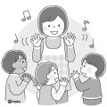 手遊びをする子どもたちと保育士さんのイラスト(モノクロ) 手遊びをする子どもたちと保育士さんのイラスト(モノクロ)