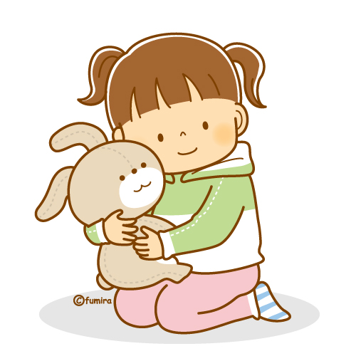 うさぎのぬいぐるみをだっこする女の子のイラスト ソフト 子供と動物のイラスト屋さん わたなべふみ