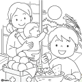 お月見をする親子のイラスト