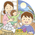 お月見をする親子のイラスト