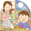 お月見をする親子のイラスト