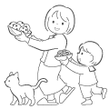 チョコチップクッキーを焼いた親子のイラスト(ぬりえ) チョコチップクッキーを焼いた親子のイラスト(ぬりえ)
