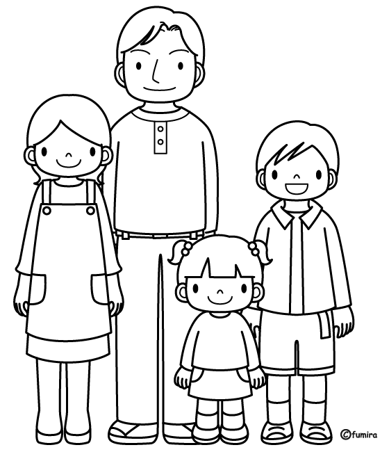 ４人家族・親子のイラスト（ぬりえ）