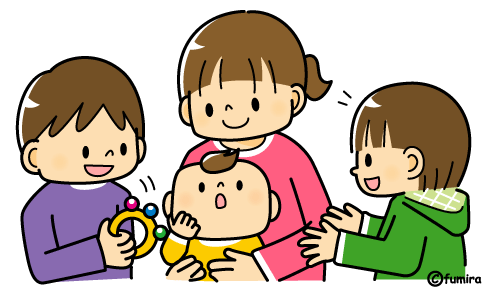 ４人兄弟のイラスト カラー 子供と動物のイラスト屋さん わたなべふみ