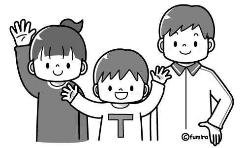 ３人兄弟のイラスト モノクロ