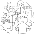公園でジョギングをする家族のイラスト 公園でジョギングをする家族のイラスト