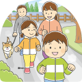 公園でジョギングをする家族のイラスト