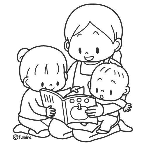 絵本を読む親子 読み聞かせのイラスト ソフト 子供と動物のイラスト屋さん わたなべふみ