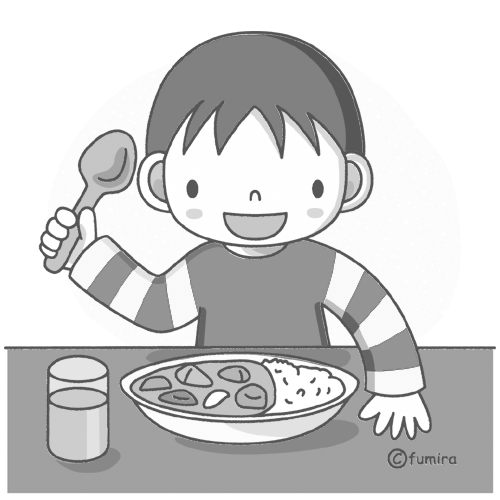 イラスト カレーライス モノクロ