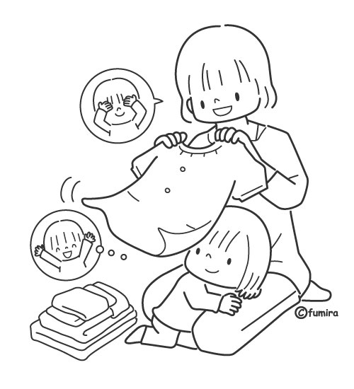 ママと遊ぶ女の子のイラスト（ぬりえ） 