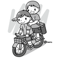 自転車2人乗り(モノクロ)