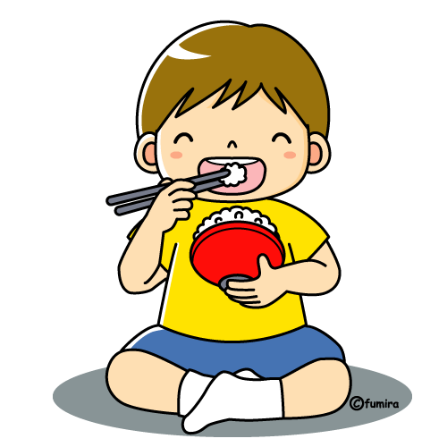 ごはん 白米 を食べる子どものイラスト カラー 子供と動物のイラスト屋さん わたなべふみ