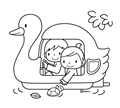 アヒルのボート(ぬりえ)