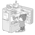 冷蔵庫をあける子ども（モノクロ）