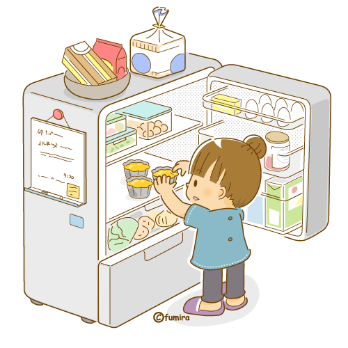 冷蔵庫をあける子ども・つまみぐいイラスト（ソフト） 