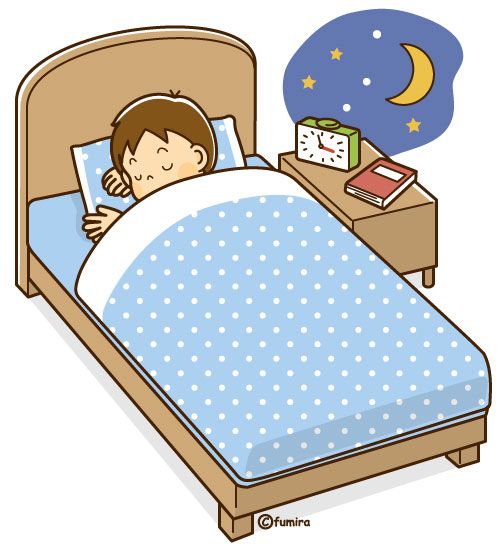 夜・ベッドで寝ている男の子のイラスト（ソフト）