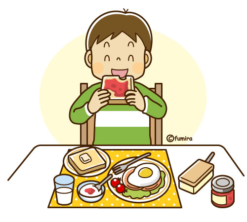 朝ごはんを食べる男の子のイラスト（ソフト）