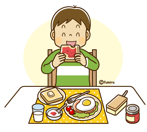 朝ごはんを食べる男の子のイラスト ソフト 子供と動物のイラスト屋さん わたなべふみ