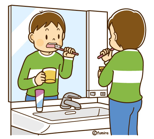 歯磨きをする男の子のイラスト（ソフト）