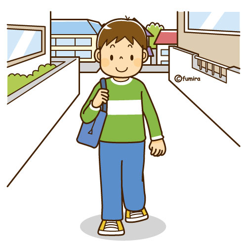 学校に向かう男の子・街を歩く男の子のイラスト（ソフト）