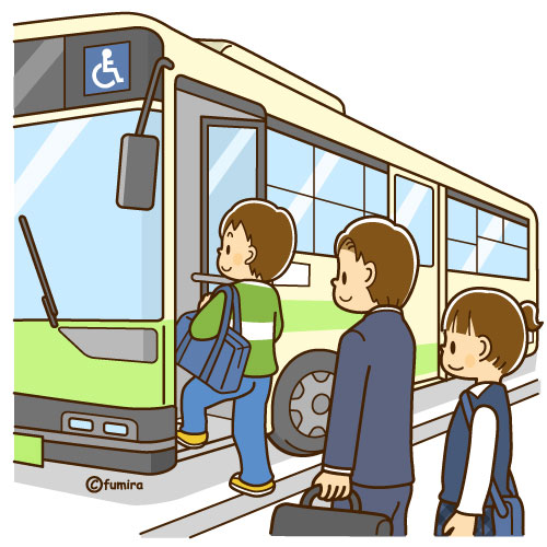バスに乗る男の子のイラスト（ソフト）