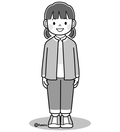 女の子のイラスト モノクロ