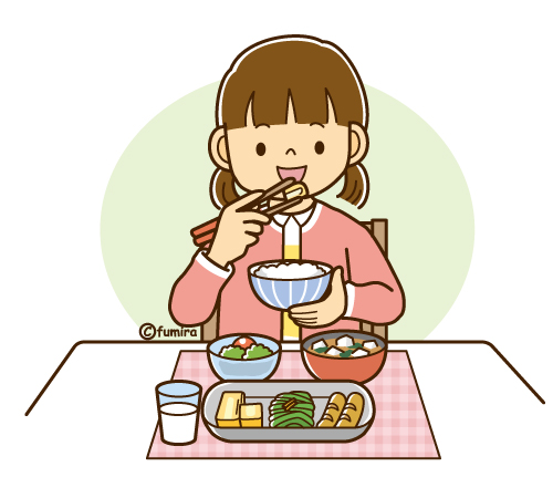 朝ごはんを食べる女の子のイラスト（ソフト）