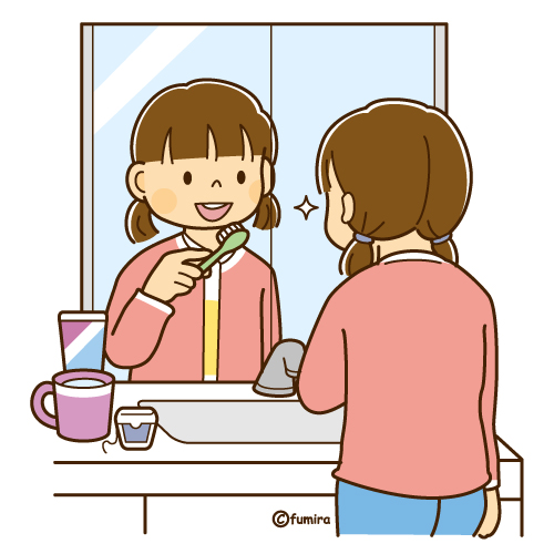 歯みがきをする女の子のイラスト（カラー）