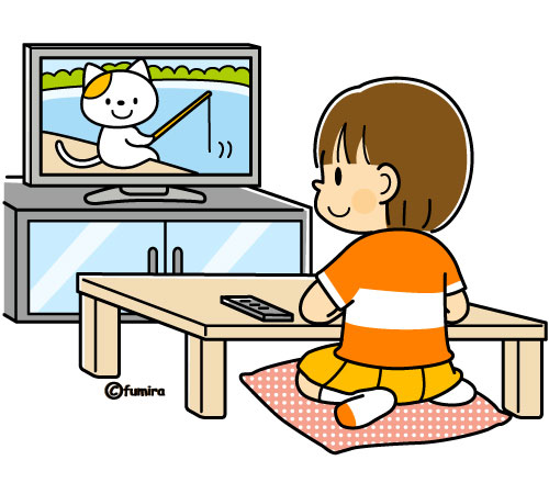 テレビを見る女の子のイラスト（カラー）