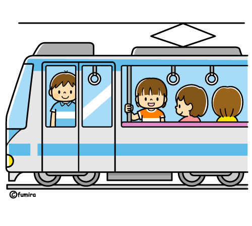 電車に乗る女の子のイラスト カラー 子供と動物のイラスト屋さん わたなべふみ