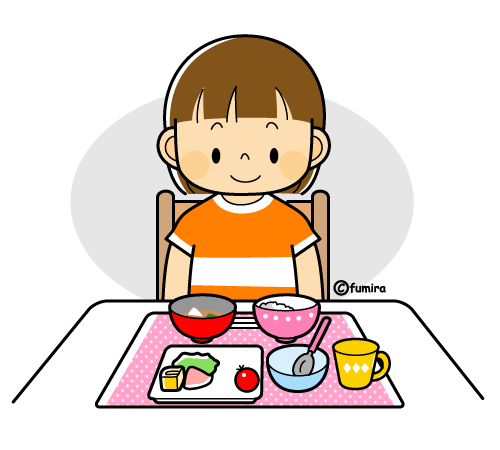 食事を残して「ごちそうさま」をする女の子のイラスト(カラー)