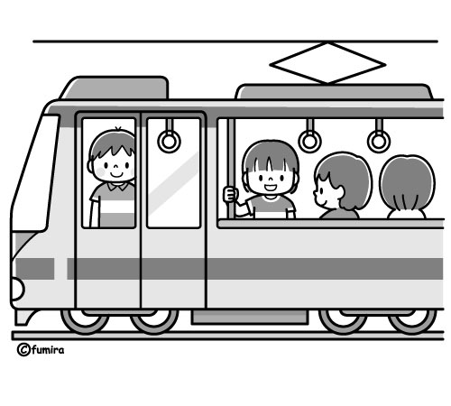 電車に乗る女の子のイラスト カラー 子供と動物のイラスト屋さん わたなべふみ