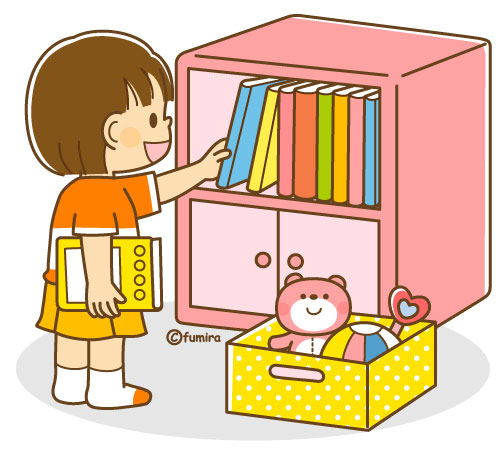 片付け 整理整頓をする女の子のイラスト ソフト 子供と動物のイラスト屋さん わたなべふみ