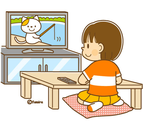 テレビを見る女の子のイラスト ソフト 子供と動物のイラスト屋