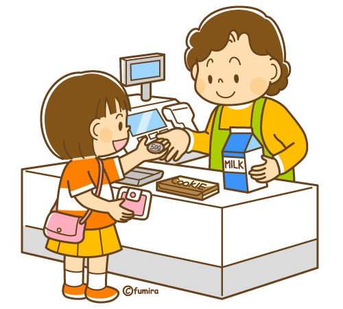 買い物をしてお金を払う女の子のイラスト ソフト 子供と動物のイラスト屋さん わたなべふみ