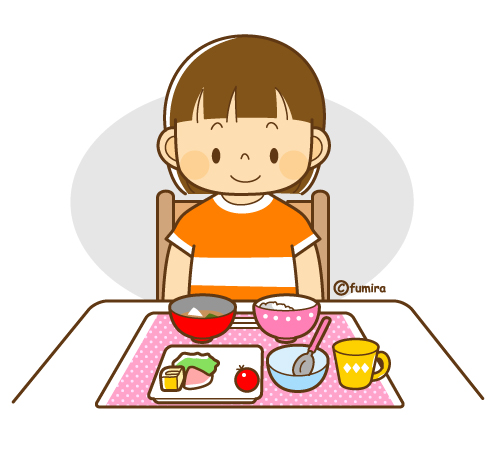 食事を残して「ごちそうさま」をする女の子のイラスト（ソフト）