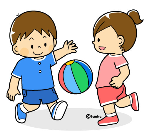 お友達とボール遊びをする男の子のイラスト カラー