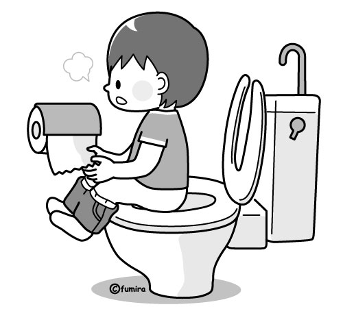 トイレに行く男の子のイラスト２ モノクロ