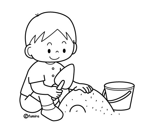 砂場遊びをする男の子のイラスト ぬりえ 子供と動物のイラスト屋さん わたなべふみ