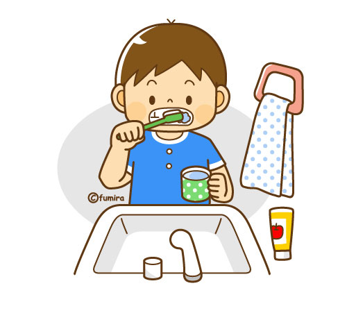 歯みがきをする男の子のイラスト（ソフト）