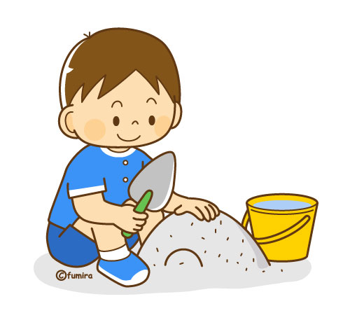 砂場遊びをする男の子のイラスト ソフト 子供と動物のイラスト屋さん わたなべふみ