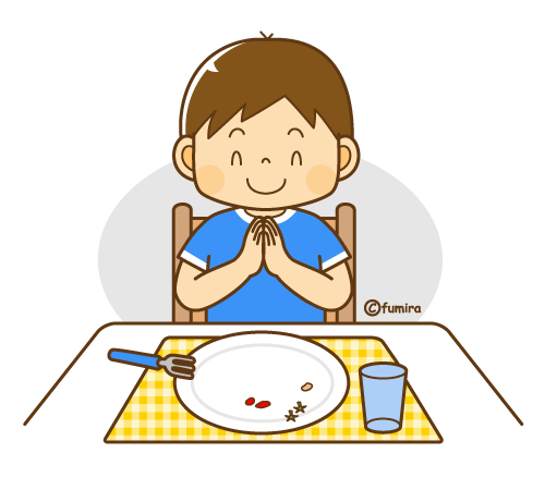 「ごちそうさま」をする男の子・食後のイラスト（ソフト）