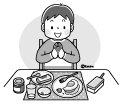 高学年・子供・男の子の生活イラスト 朝食を食べる男の子