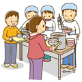 高学年・子供・男の子の生活イラスト 給食の配膳をする男の子