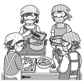 女子生徒のイラスト 跳び箱を飛ぶ女の子とタブレットで録画する生徒