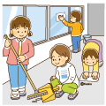 学校の掃除をする子供のイラスト