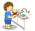 子供・男の子の生活イラスト 使った食器を下げる男の子