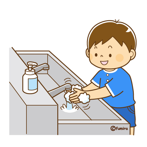 せっけんで手を洗う男の子のイラスト（ソフト）